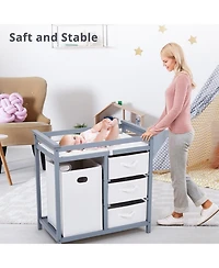 gaomon Wooden Baby Changing Table, Infant Diaper Changing Station Dresser with Laundry Hamper, 3 Drawer Basket and Changing Pad