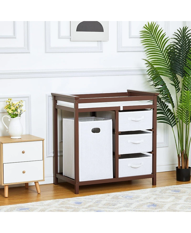 gaomon Wooden Baby Changing Table, Infant Diaper Station Dresser with Laundry Hamper, 3 Drawer Basket and Pad