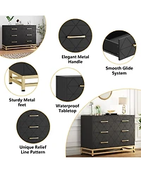 gaomon 6 Drawer Wood Dresser for Bedroom, Modern Storage Chest with Gold Handles and Metal Base