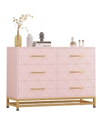 gaomon 6 Drawer Wood Dresser for Bedroom, Modern Storage Chest with Gold Handles and Metal Base
