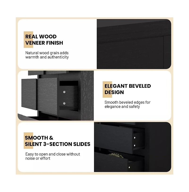 gaomon 9 Drawer Modern Wooden Dresser with Handleless Design, Wide Storage Chest for Bedroom Living Room Entryway