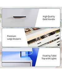 gaomon Led Tv Stand Cabinet with Charging Station, Floating Countertop Coffee Bar Sideboard with 6 Drawers Storage