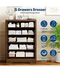 gaomon 46.1" Tall 5 Drawer Wood Dresser with Decorative Fronts and Crystal Knobs, Narrow Storage Chest