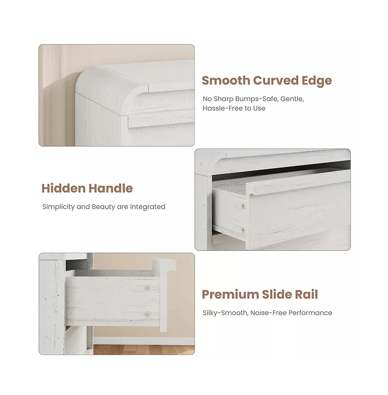 gaomon Arched 5 Drawer Wood Dresser with Curved Profile, Modern Storage Chest