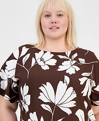 Anne Klein Plus Printed Flutter-Sleeve Top