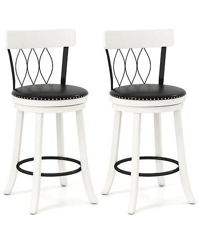 Slickblue Bar Stools Set of 2 Swivel Chairs with Footrest, Wooden Frame and Upholstered Seat