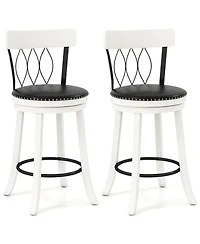 Slickblue Bar Stools Set of 2 Swivel Chairs with Footrest, Wooden Frame and Upholstered Seat