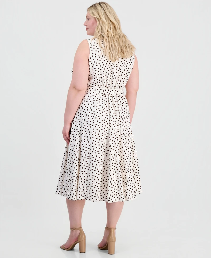Anne Klein Plus Godet Sleeveless Midi Shirt Dress
