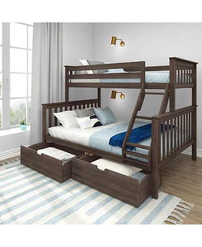 Max and Lily Bunk Bed, Twin Xl-Over-Queen Bed Frame for Kids with Storage Drawers, Clay