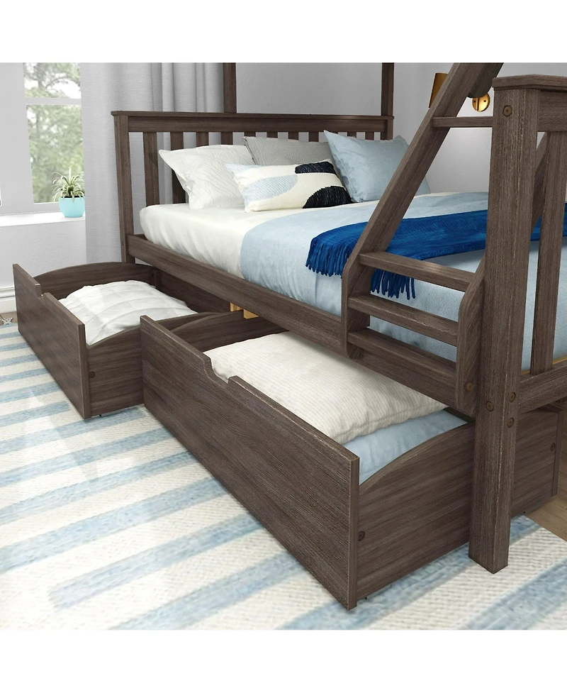 Max and Lily Bunk Bed, Twin Xl-Over-Queen Bed Frame for Kids with Storage Drawers, Clay