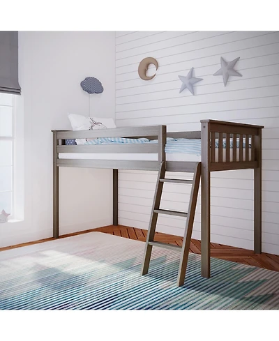 Max and Lily Twin Loft Bed, Solid Wood Beds with Ladder for Kids, Pecan
