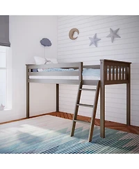 Max and Lily Twin Loft Bed, Solid Wood Beds with Ladder for Kids, Pecan