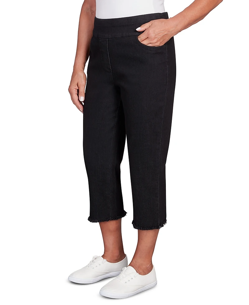 Alfred Dunner Women's Classic Super Stretch Denim Fringe Capri Pants