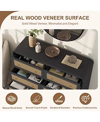 gaomon 6 Drawer Rattan Dresser with Rounded Corners, 46" Wide Modern Wooden Storage Cabinet for Bedroom Living Room