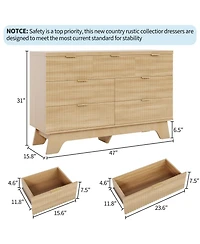 gaomon 47" Mid-Century Fluted 7 Drawer Dresser with Gold Handles, Wood Storage Chest