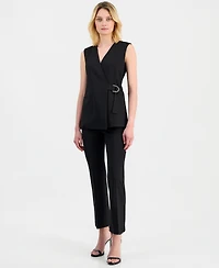 Anne Klein Women's Sleeveless D-Ring Wrap Blazer