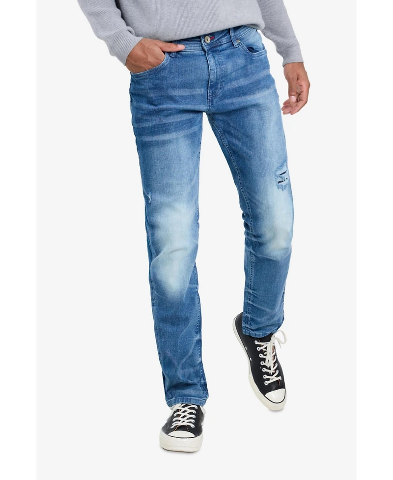Raw X Men's Rip And Repair Neon Trims Slim Fit Stretch Jeans