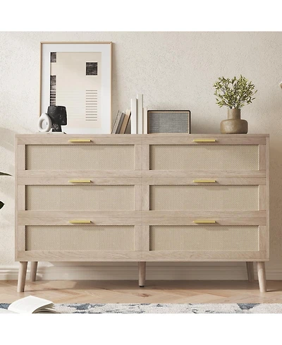 gaomon Drawer Dresser for Bedroom, Rattan Dresser with Metal Handles