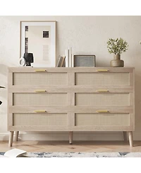 gaomon Drawer Dresser for Bedroom, Rattan Dresser with Metal Handles