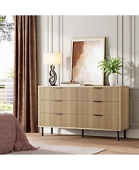 gaomon 6-Drawer Fluted Dresser for Bedroom, Modern Wide Chest of Drawers with Metal Legs Storage Cabinet