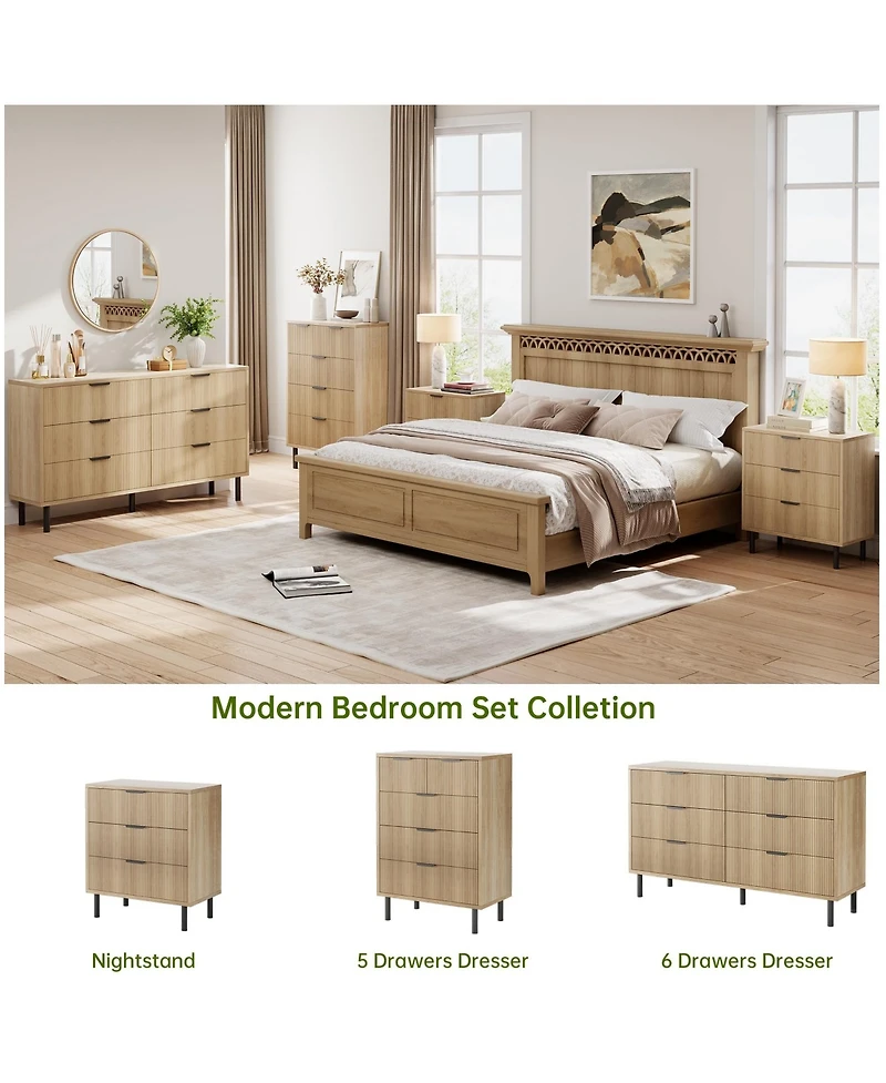 gaomon 6-Drawer Fluted Dresser for Bedroom, Modern Wide Chest of Drawers with Metal Legs Storage Cabinet