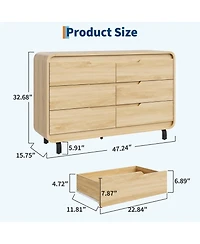 gaomon 47" Wide 6 Drawer Wood Dresser with Handleless and Detachable Legs, Modern Storage Chest
