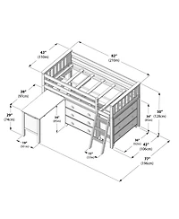 Max & Lily Twin-Size Low Loft with Pull-Out Desk and 3-Drawer Dressers