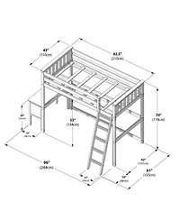 Max & Lily High Loft Bed With Ladder on End and Desk