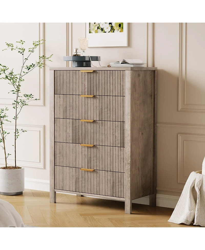 gaomon 5-Drawer Dresser for Bedroom, 45" Tall Narrow Modern Chest of Drawers, Wooden Storage Cabinet or Nightstand