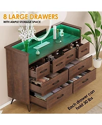 gaomon 8 Drawer Dresser with Led Lights, Charging Station and Open Shelf for Bedroom