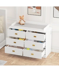 gaomon 6 Drawer Baby Changing Table Dresser with Power Outlets, Pad and Removable Top