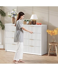 gaomon 8 Drawer Fluted Double Dresser with Metal Handles, Modern Wood Storage Chest for Bedroom Entryway