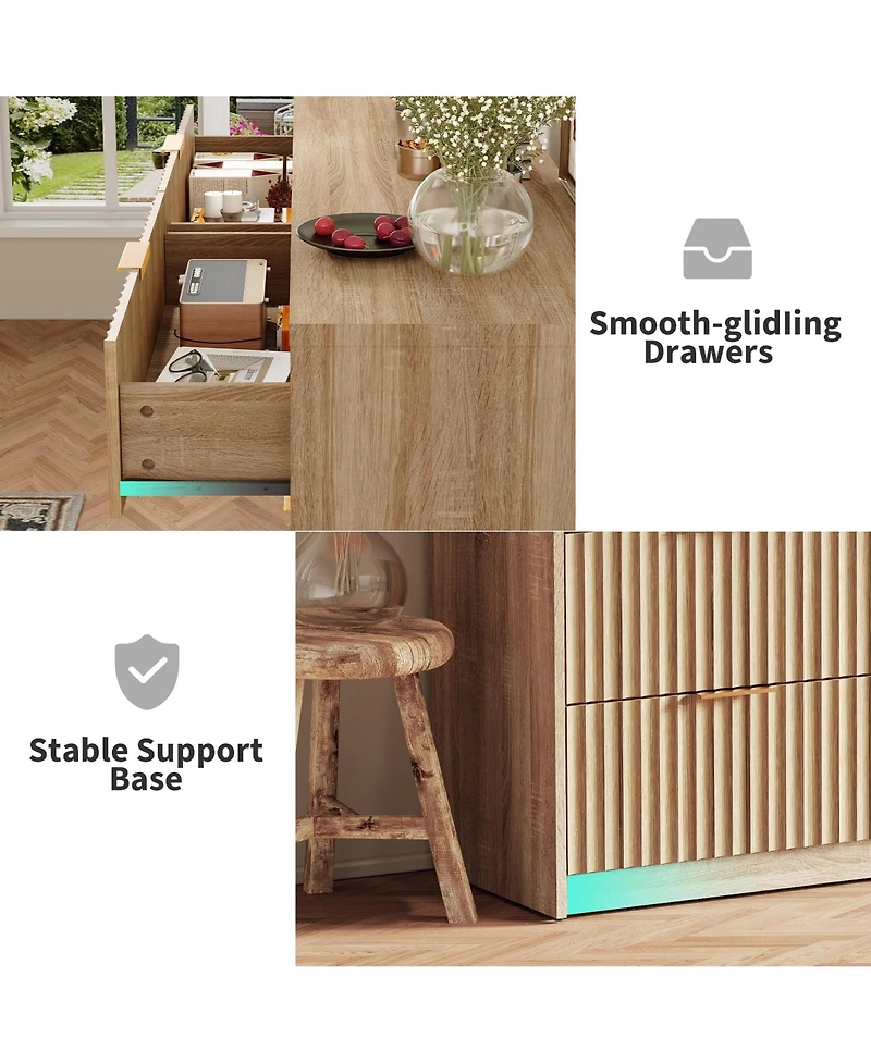 gaomon 8 Drawer Fluted Double Dresser with Metal Handles, Modern Wood Storage Chest for Bedroom Entryway