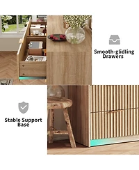 gaomon 8 Drawer Fluted Double Dresser with Metal Handles, Modern Wood Storage Chest for Bedroom Entryway