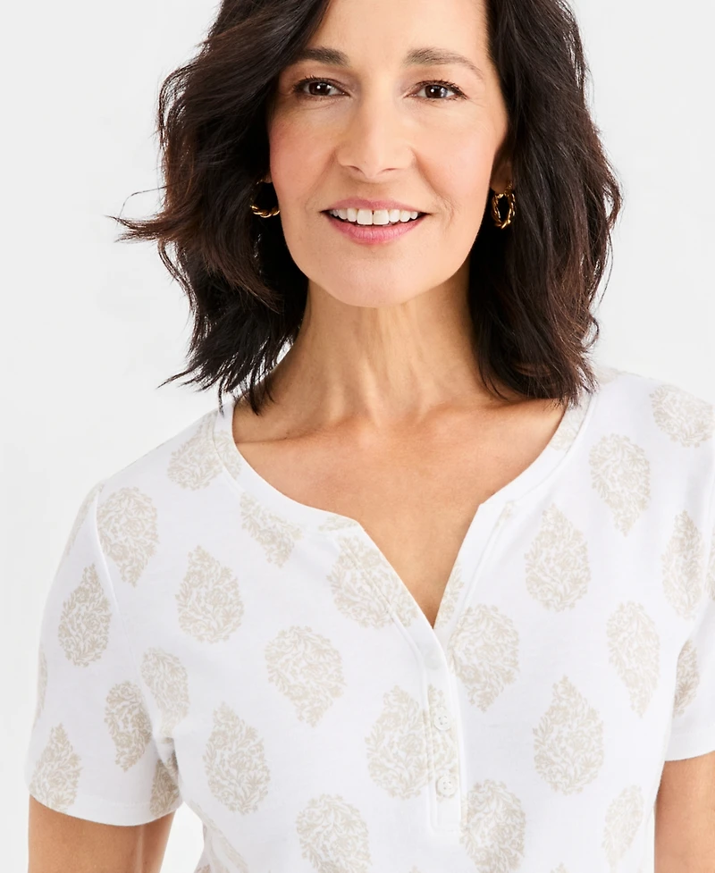 Style & Co Women's Printed Short-Sleeve Henley Top, Macy's Exclusive