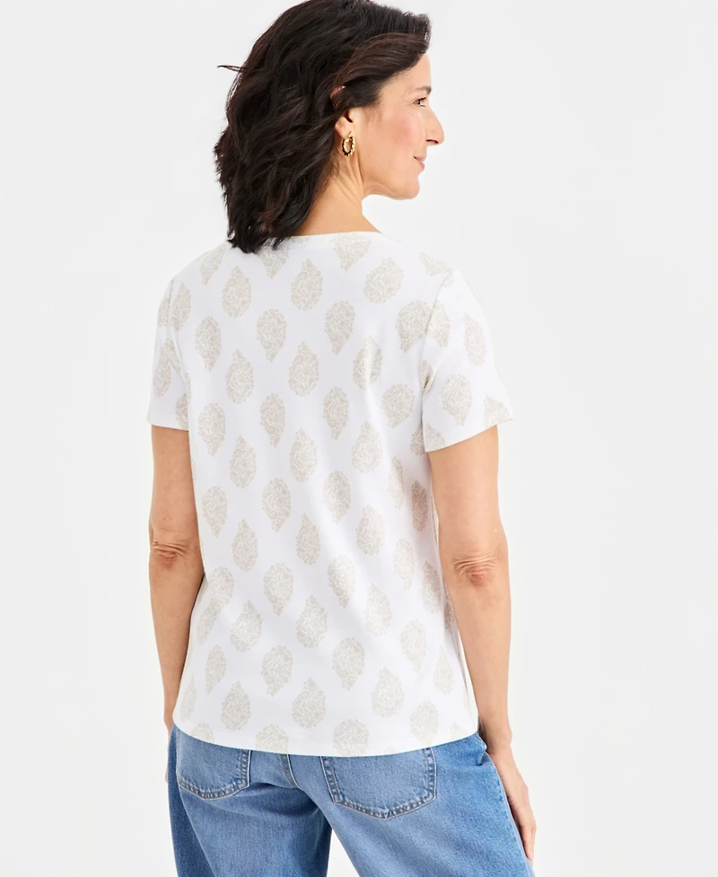 Style & Co Women's Printed Short-Sleeve Henley Top, Macy's Exclusive