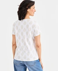 Style & Co Women's Printed Short-Sleeve Henley Top, Macy's Exclusive
