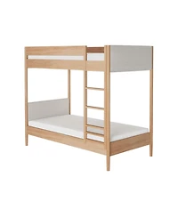 Max & Lily Harbor Twin Over Wood Bunk Bed with Upholstered Headboard, Blonde/Swiss Coffee