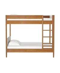 Max & Lily Harbor Twin Over Wood Bunk Bed with Upholstered Headboard, Blonde/Swiss Coffee