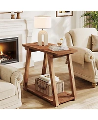 Tribesigns 2-Tier Solid Wood End Table, Narrow Side Table, Rectangle Farmhouse Nightstand for Living Room, Bedroom, Easy Assembly
