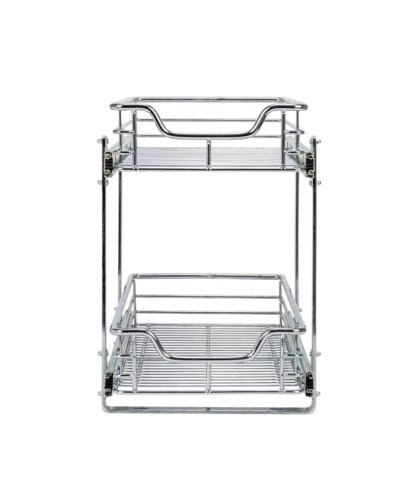 Household Essentials Glidez 11.75" W Steel Pull-Out Storage Organizer, 2-Tier Design, Chrome