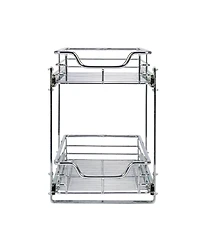 Household Essentials Glidez 11.75" W Steel Pull-Out Storage Organizer, 2-Tier Design, Chrome
