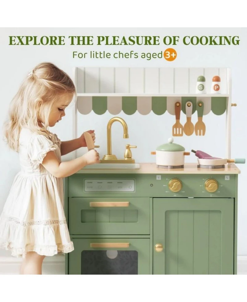 Robotime Dollhouses Wooden Pretend Play Kitchen Set Toy with Cutting Food Set, Toys Kitchen Gift for 3 To Up Kids
