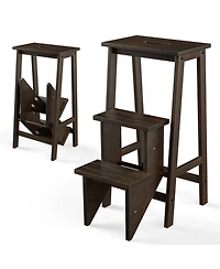 Gouun Rubber Wood 3-Tier Folding Step Stool Ladder with 200 lbs Capacity, 30