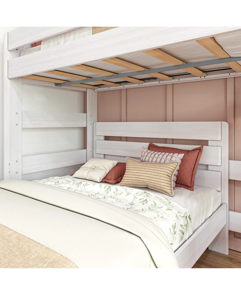 Max & Lily Solid Wood Bunk Bed, L-Shaped Twin over Full Bed Frame for Kids Modern Farmhouse