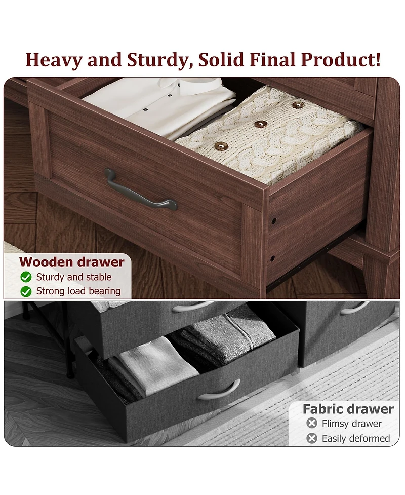 gaomon 6 Drawer Dresser for Bedroom, 47" Wide Wooden Storage Chest, Freestanding Closet Organizer