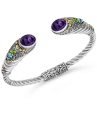 Devata Amethyst, Peridot, Blue Topaz and Filigree Cuff Bracelet Sterling Silver 18K Gold Accents