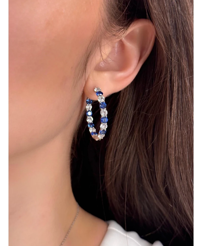Suzy Levian Sterling Silver Sapphire & Created White Martini Set Inside Out Hoop Earrings
