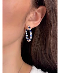 Suzy Levian Sterling Silver Sapphire & Created White Martini Set Inside Out Hoop Earrings