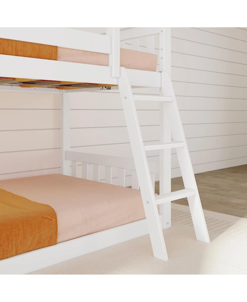 Max & Lily Twin Over Low Bunk Bed with Slide, Solid Wood Kids Platform Guardrails
